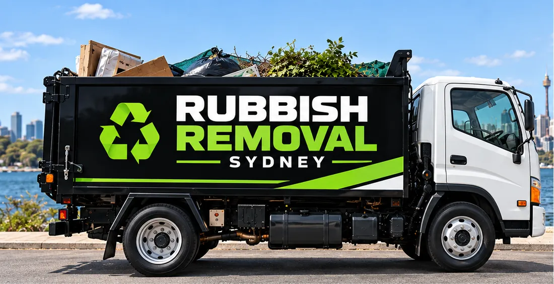Rubbish Removal Sydney truck loaded with household and garden waste beside Sydney Harbour